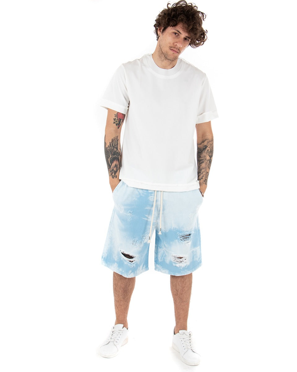 T-Shirt Uomo Maglietta Bianca Tinta Unita Risvolti Maniche Corte Casual Basic GIOSAL