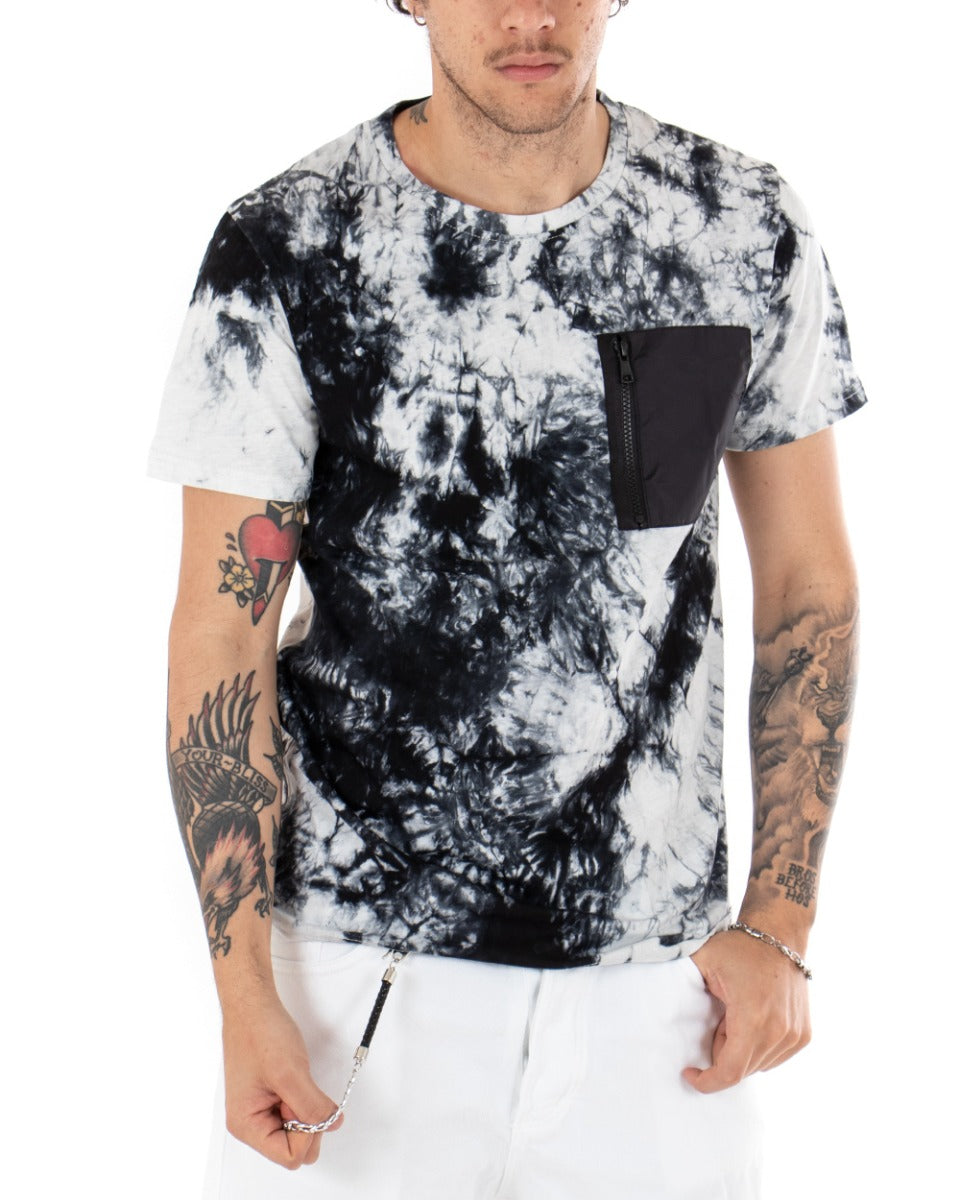 T-shirt Uomo Tie Dye Multicolore Bianco Maniche Corte Taschino Girocollo GIOSAL