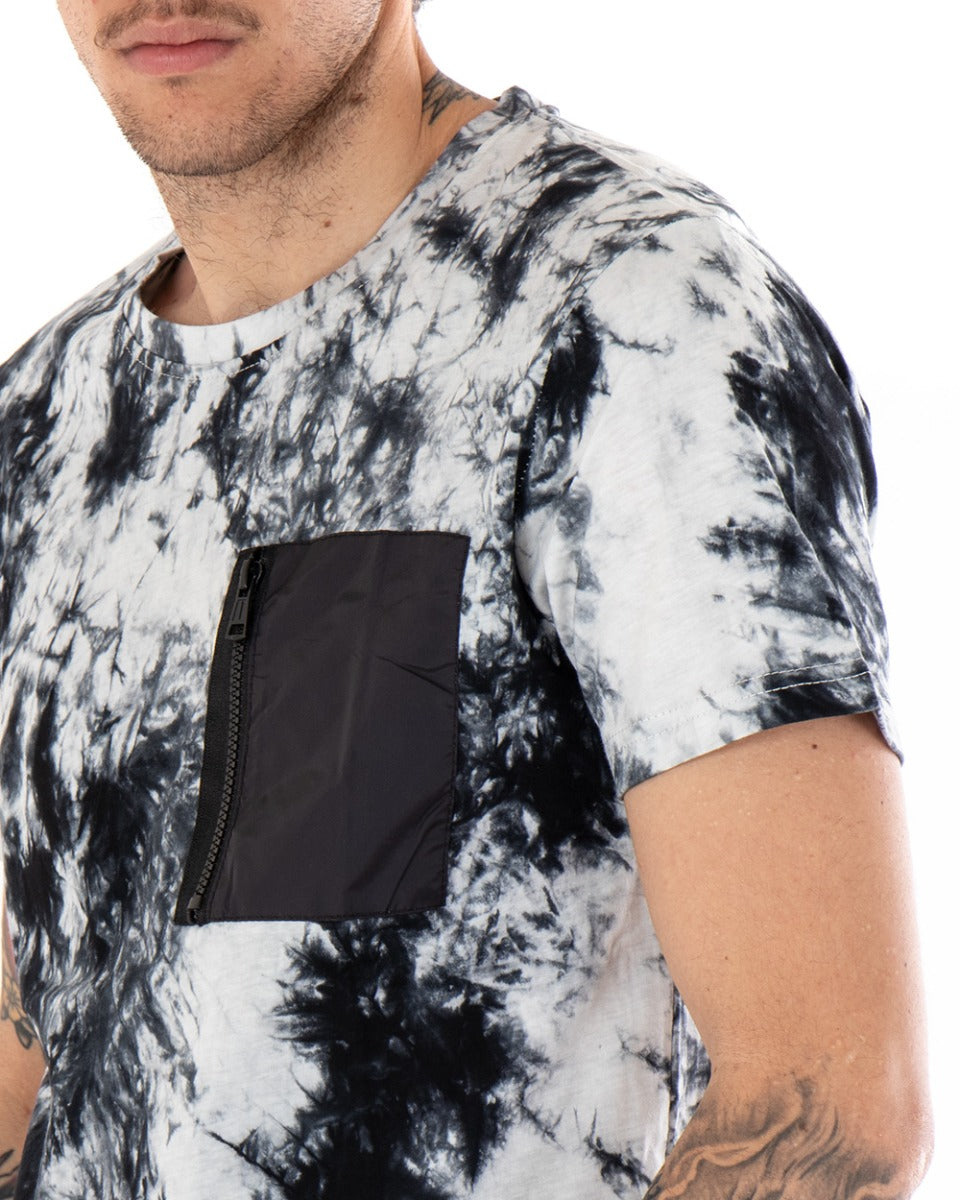 T-shirt Uomo Tie Dye Multicolore Bianco Maniche Corte Taschino Girocollo GIOSAL-TS2545A