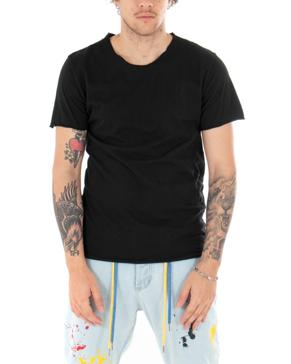 T-shirt Uomo Maniche Corte Tinta Unita Nera Girocollo Basic GIOSAL