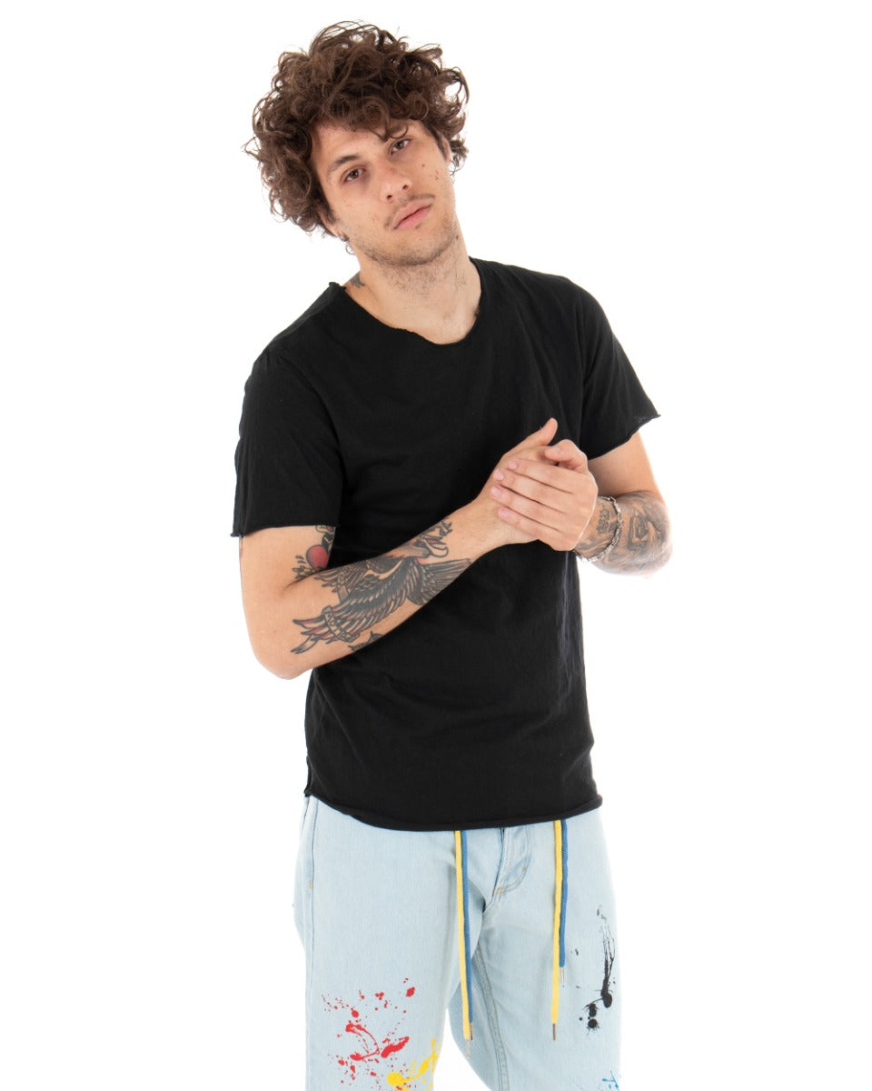 T-shirt Uomo Maniche Corte Tinta Unita Nera Girocollo Basic GIOSAL