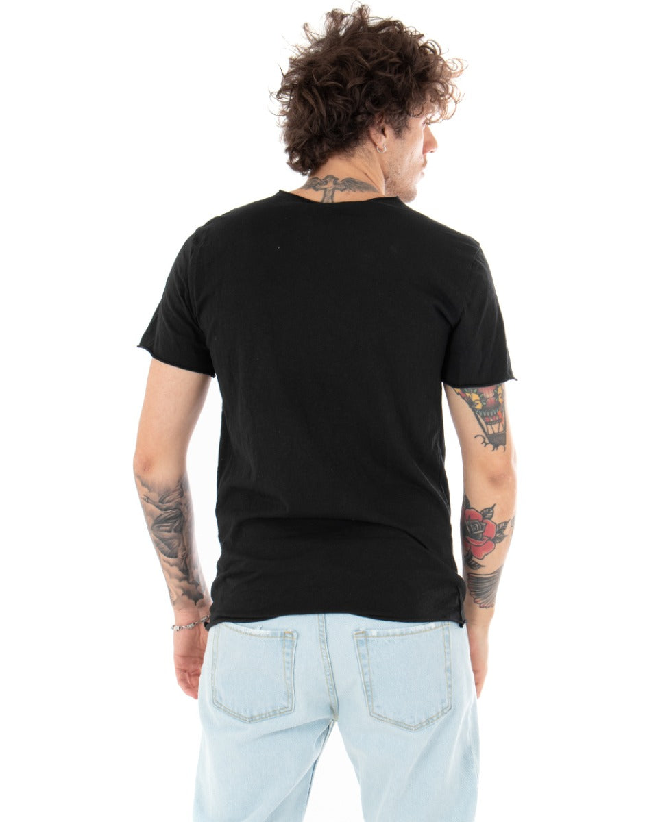 T-shirt Uomo Maniche Corte Tinta Unita Nera Girocollo Basic GIOSAL
