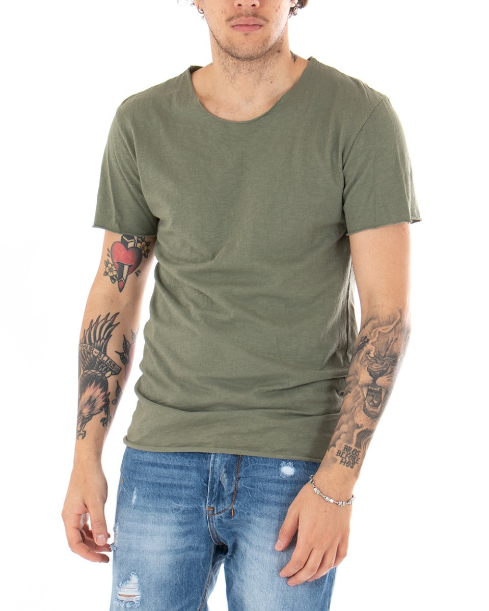 T-shirt Uomo Maniche Corte Tinta Unita Verde Girocollo Basic GIOSAL