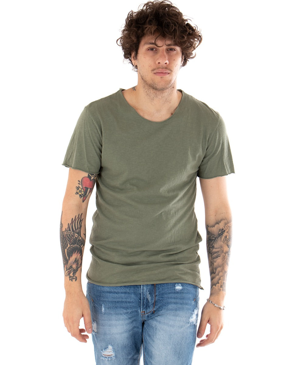 T-shirt Uomo Maniche Corte Tinta Unita Verde Girocollo Basic GIOSAL