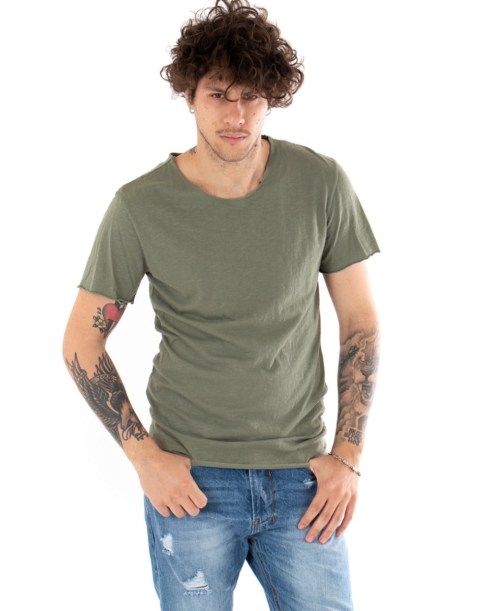 T-shirt Uomo Maniche Corte Tinta Unita Verde Girocollo Basic GIOSAL