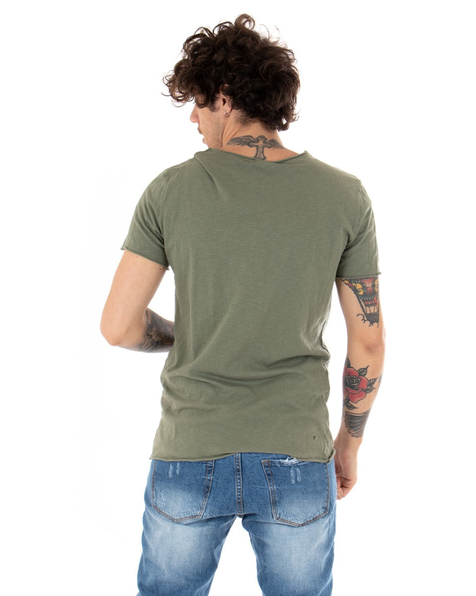 T-shirt Uomo Maniche Corte Tinta Unita Verde Girocollo Basic GIOSAL