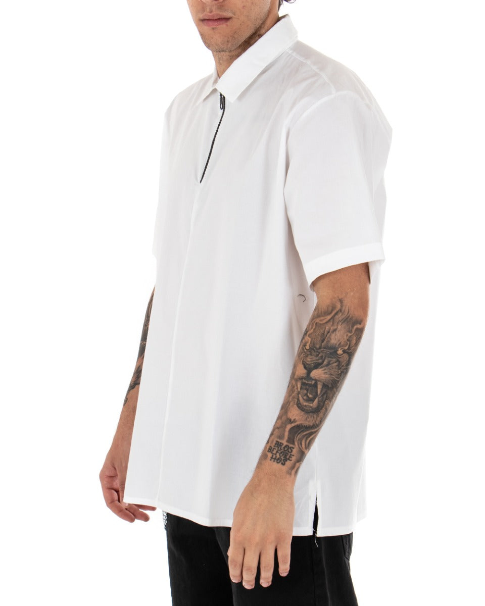 T-shirt Uomo Maniche Corte Cerniera Collo Tinta Unita Bianca GIOSAL-TS2553A