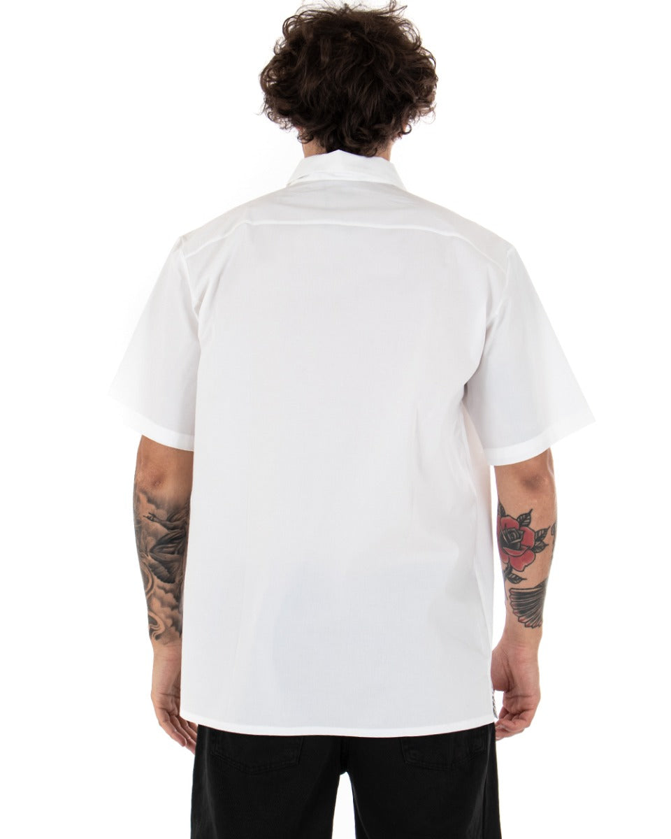 T-shirt Uomo Maniche Corte Cerniera Collo Tinta Unita Bianca GIOSAL-TS2553A