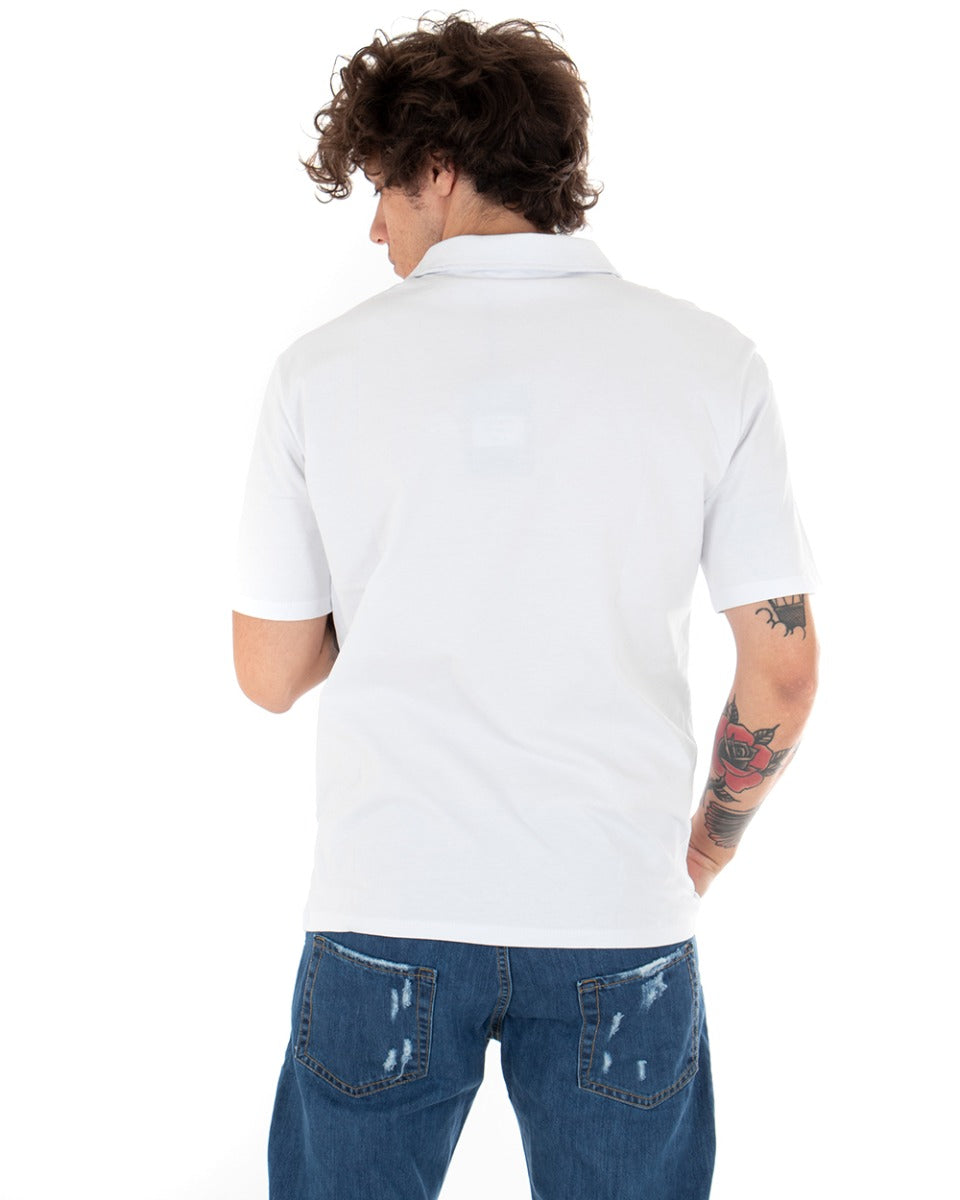 T-shirt Polo Uomo Tinta Unita Bianca Colletto Bottoni Basic Maniche Corte Cotone GIOSAL-TS2555A