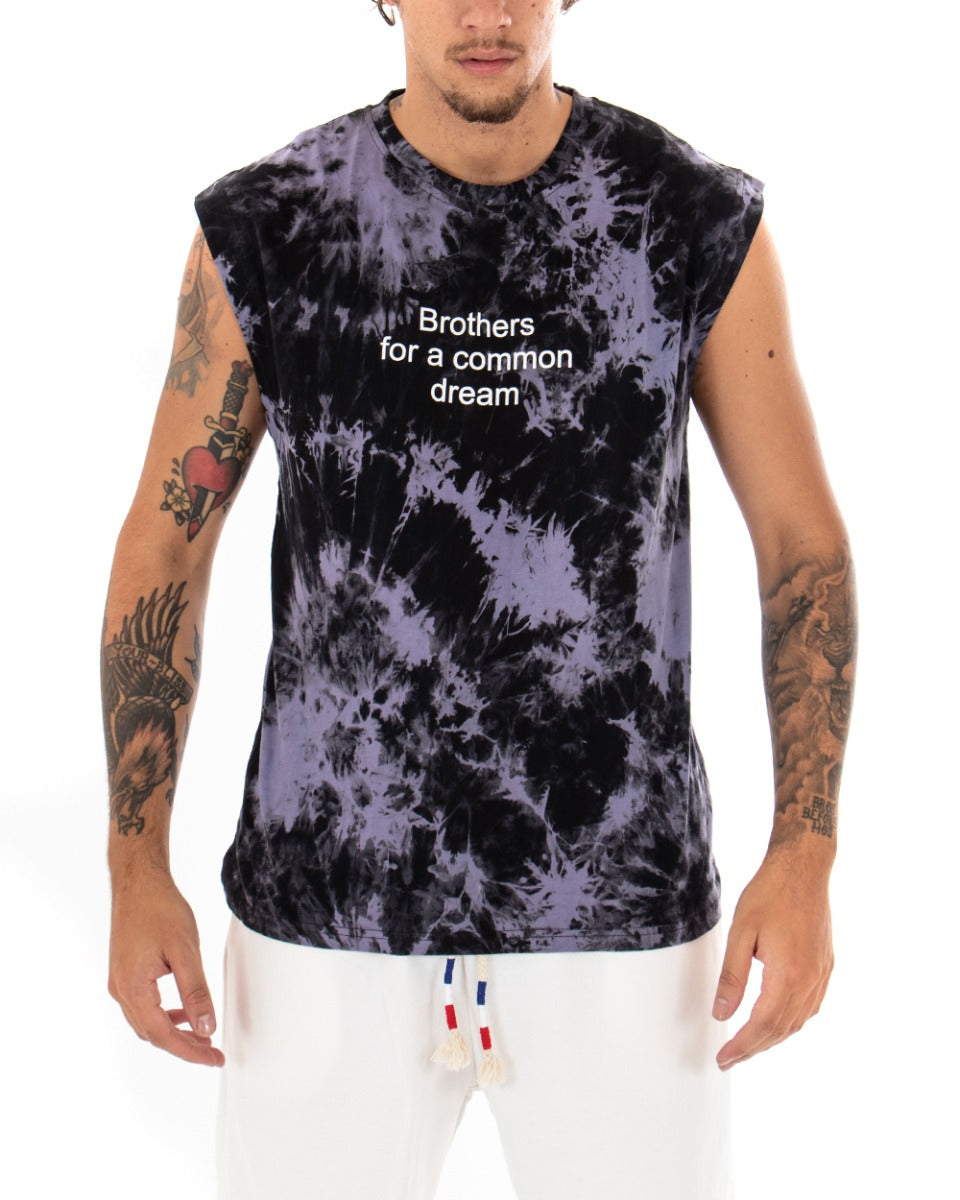 T-shirt Uomo Tie Dye Blu Giromaniche Casual Girocollo Nera GIOSAL-TS2564A