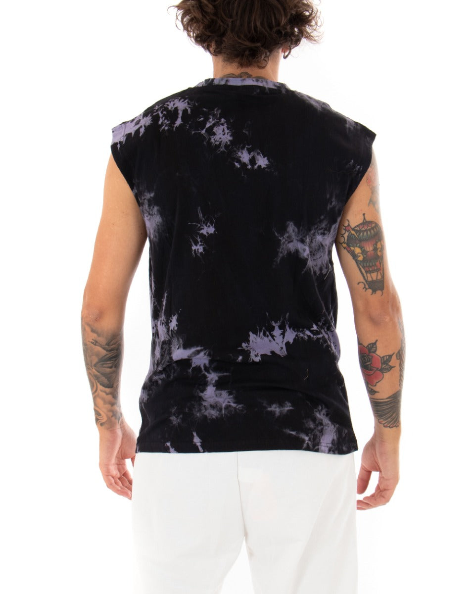T-shirt Uomo Tie Dye Blu Giromaniche Casual Girocollo Nera GIOSAL-TS2564A