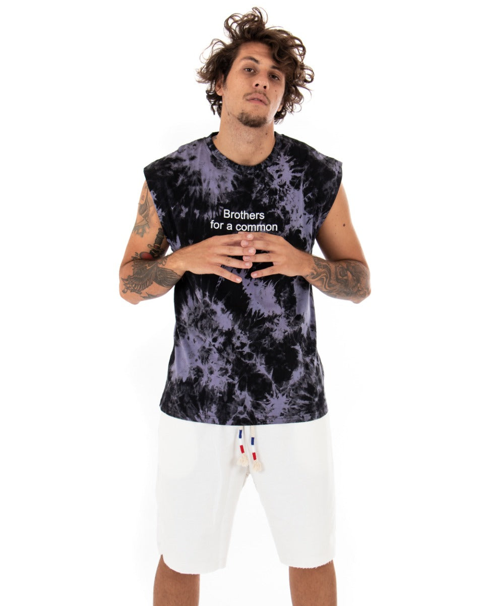 T-shirt Uomo Tie Dye Blu Giromaniche Casual Girocollo Nera GIOSAL-TS2564A