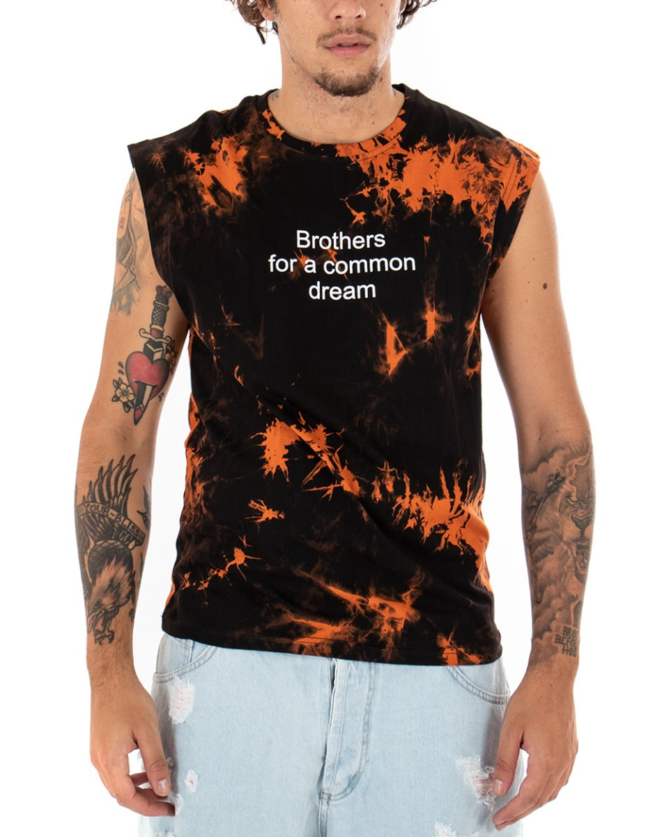 T-shirt Uomo Tie Dye Arancione Giromaniche Casual Girocollo Nero GIOSAL-TS2565A