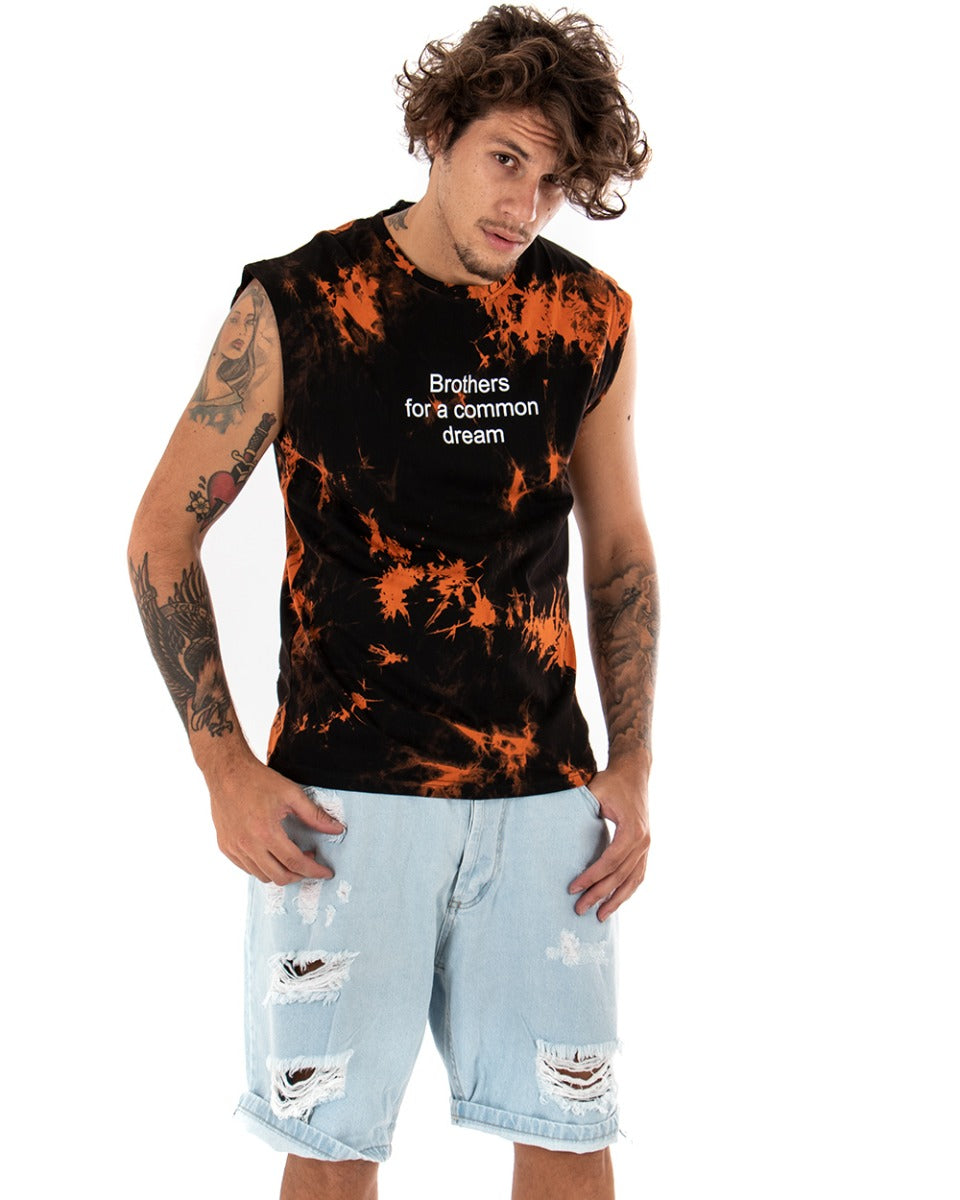 T-shirt Uomo Tie Dye Arancione Giromaniche Casual Girocollo Nero GIOSAL