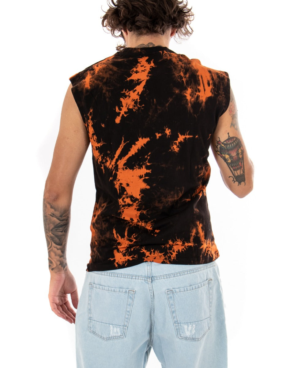 T-shirt Uomo Tie Dye Arancione Giromaniche Casual Girocollo Nero GIOSAL-TS2565A