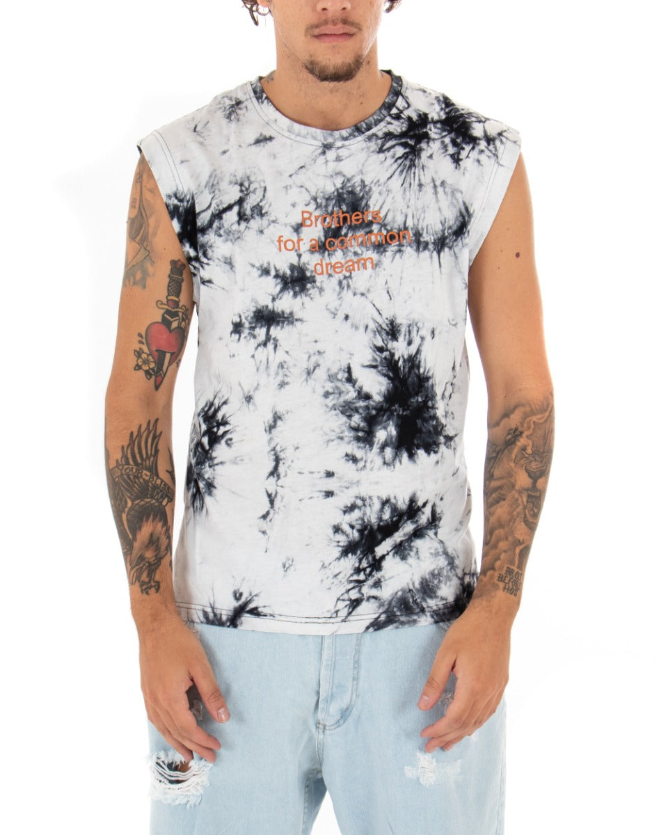 T-shirt Uomo Tie Dye Bianca Giromaniche Casual Girocollo Nera GIOSAL-TS2566A