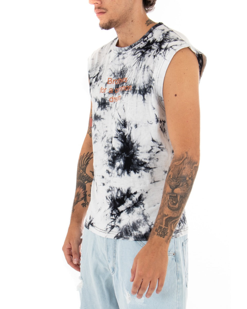 T-shirt Uomo Tie Dye Bianca Giromaniche Casual Girocollo Nera GIOSAL