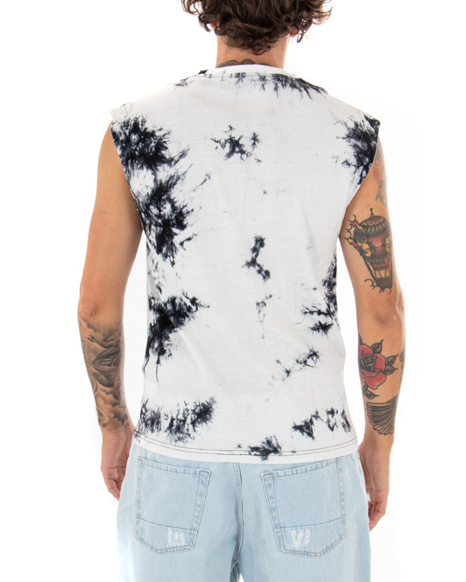 T-shirt Uomo Tie Dye Bianca Giromaniche Casual Girocollo Nera GIOSAL-TS2566A