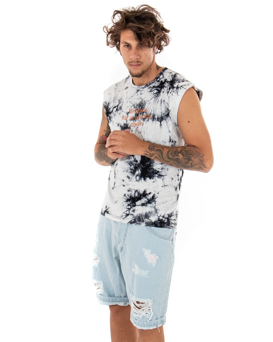 T-shirt Uomo Tie Dye Bianca Giromaniche Casual Girocollo Nera GIOSAL-TS2566A