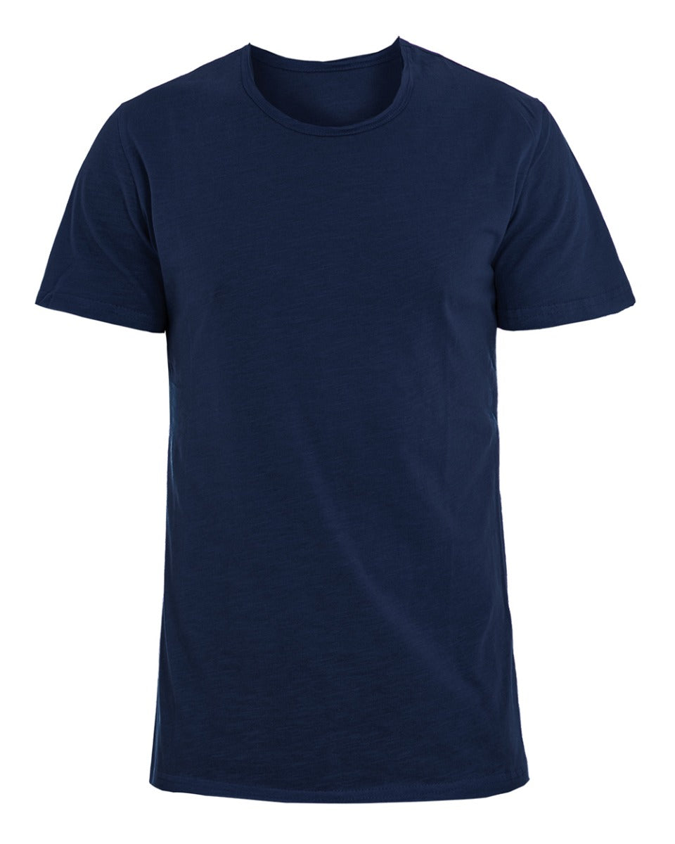 T-shirt Uomo Girocollo Tinta Unita Blu Manica Corta Casual Basic GIOSAL