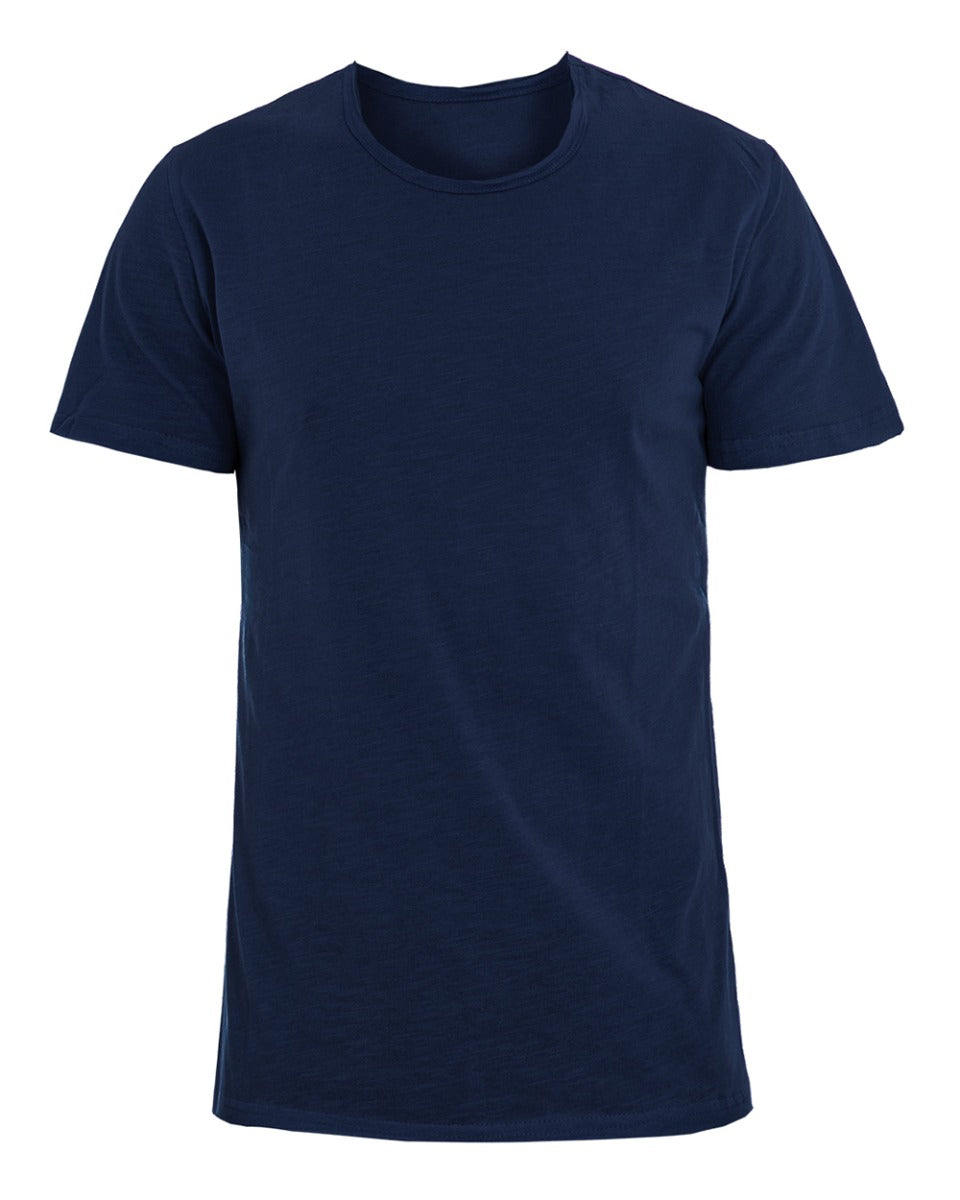 T-shirt Uomo Girocollo Tinta Unita Blu Manica Corta Casual Basic GIOSAL-TS2568A