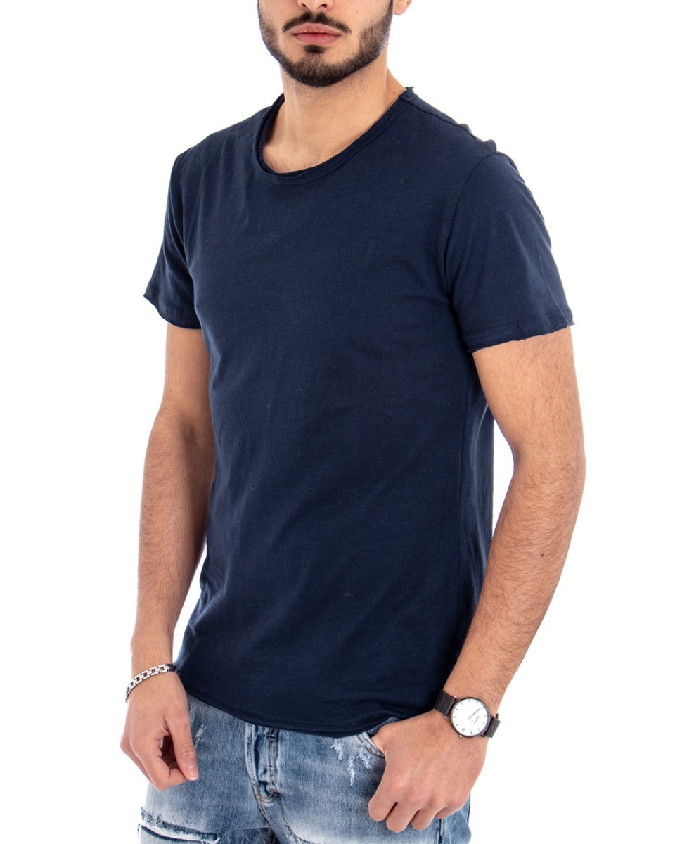 T-shirt Uomo Girocollo Tinta Unita Blu Manica Corta Casual Basic GIOSAL-TS2568A