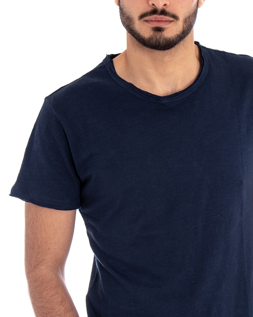 T-shirt Uomo Girocollo Tinta Unita Blu Manica Corta Casual Basic GIOSAL-TS2568A