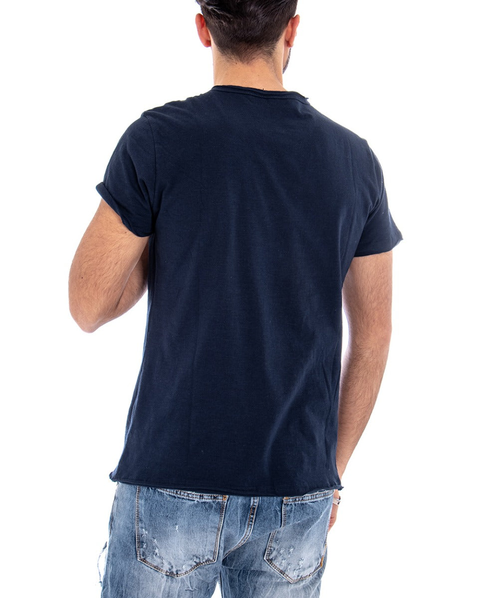 T-shirt Uomo Girocollo Tinta Unita Blu Manica Corta Casual Basic GIOSAL-TS2568A