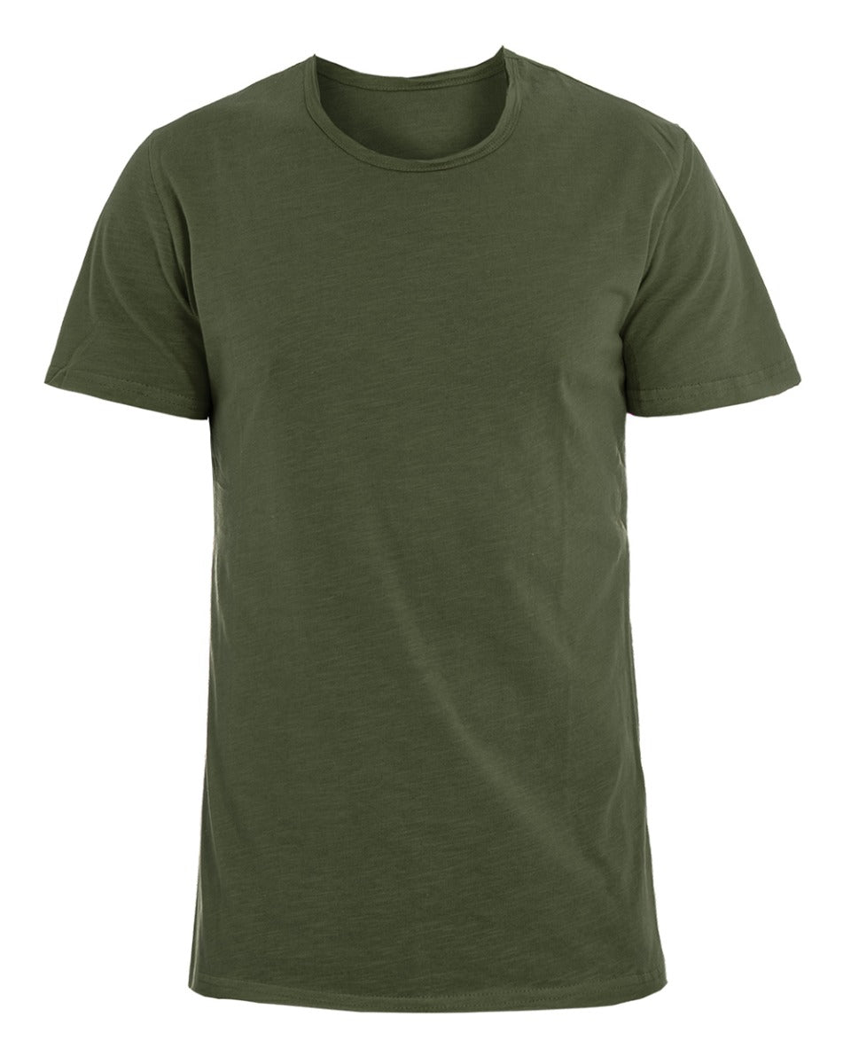 T-shirt Uomo Girocollo Tinta Unita Verde Militare Manica Corta Casual Basic GIOSAL