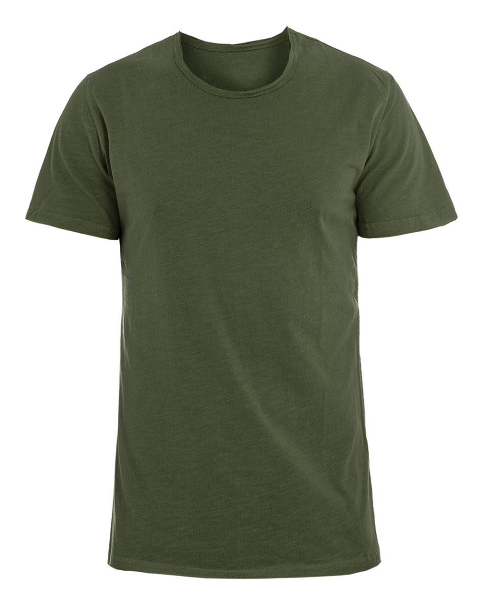 T-shirt Uomo Girocollo Tinta Unita Verde Militare Manica Corta Casual Basic GIOSAL-TS2570A