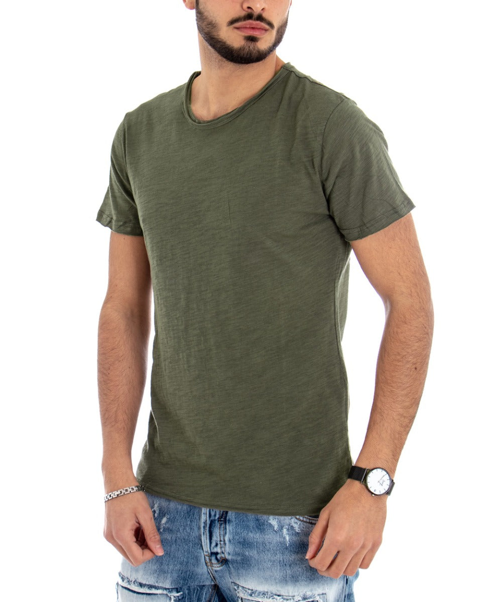 T-shirt Uomo Girocollo Tinta Unita Verde Militare Manica Corta Casual Basic GIOSAL