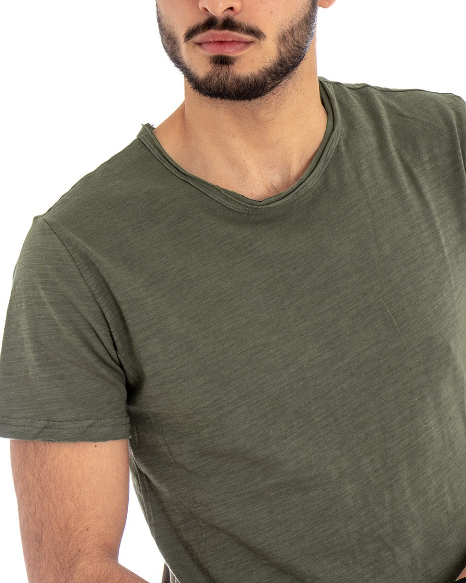 T-shirt Uomo Girocollo Tinta Unita Verde Militare Manica Corta Casual Basic GIOSAL-TS2570A