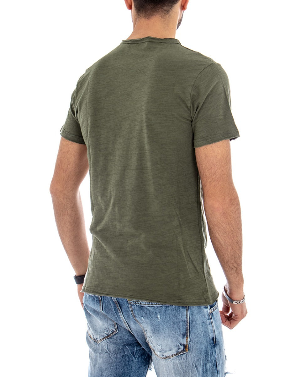 T-shirt Uomo Girocollo Tinta Unita Verde Militare Manica Corta Casual Basic GIOSAL-TS2570A