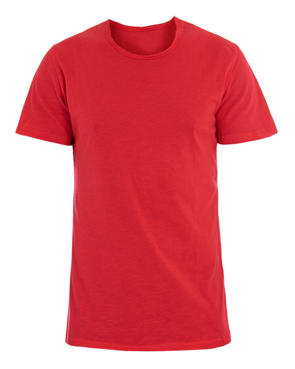 T-shirt Uomo Girocollo Tinta Unita Rosso Manica Corta Casual Basic GIOSAL