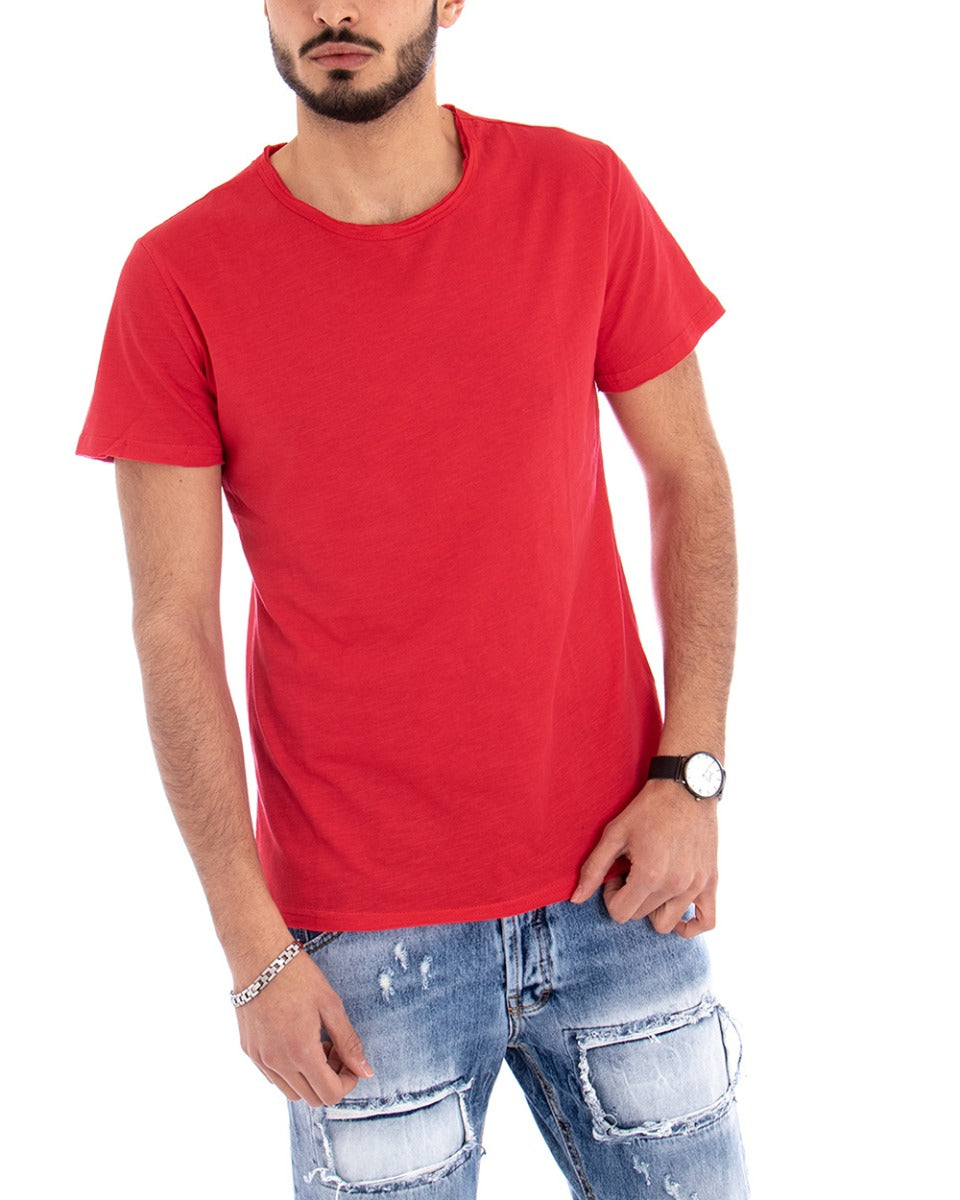 T-shirt Uomo Girocollo Tinta Unita Rosso Manica Corta Casual Basic GIOSAL