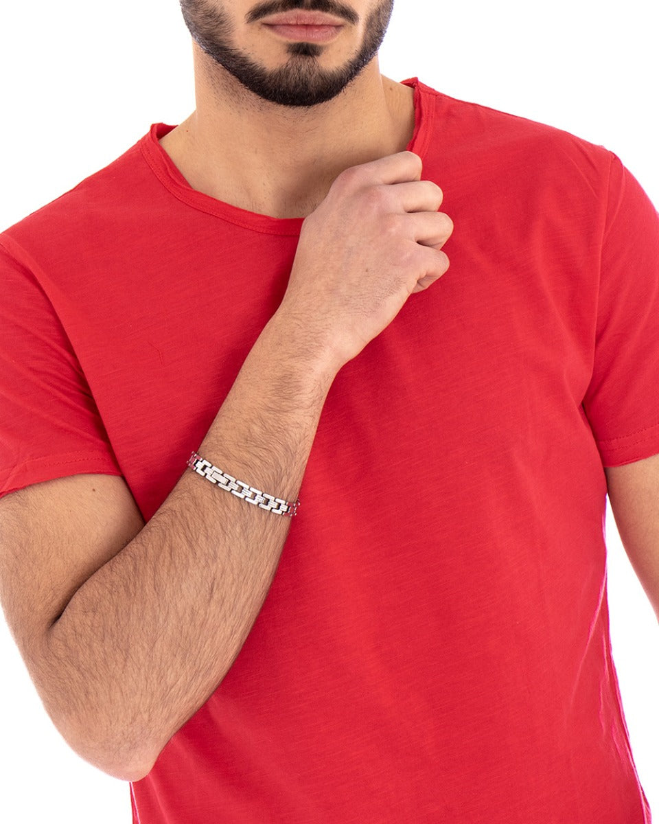 T-shirt Uomo Girocollo Tinta Unita Rosso Manica Corta Casual Basic GIOSAL-TS2571A