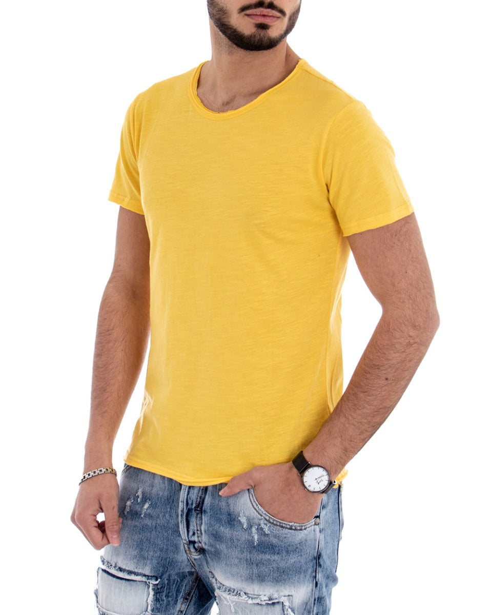 T-shirt Uomo Girocollo Tinta Unita Giallo Manica Corta Casual Basic GIOSAL