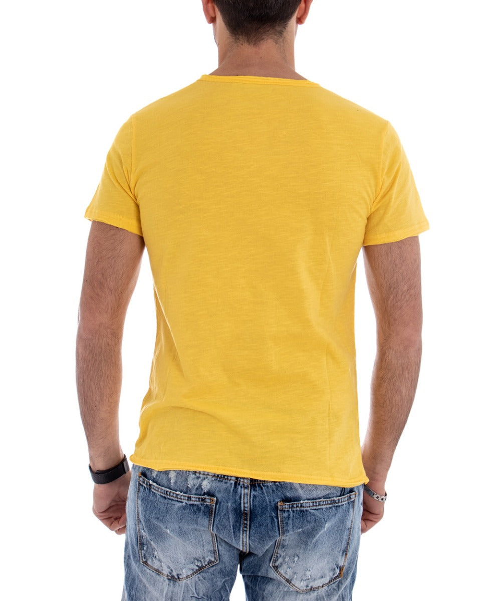 T-shirt Uomo Girocollo Tinta Unita Giallo Manica Corta Casual Basic GIOSAL