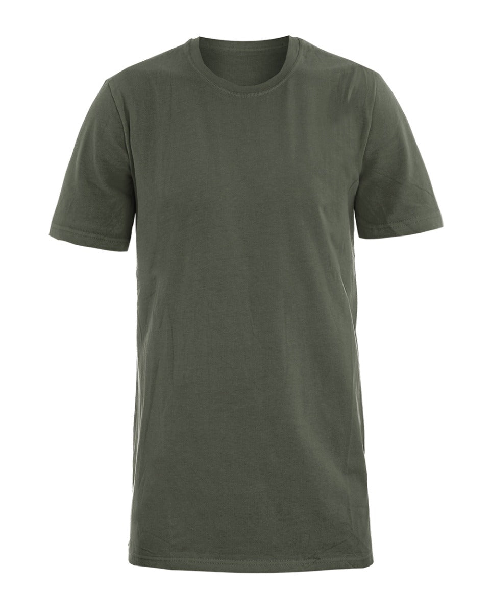 T-shirt Uomo Manica Corta Tinta Unita Verde Militare Girocollo Basic Casual GIOSAL