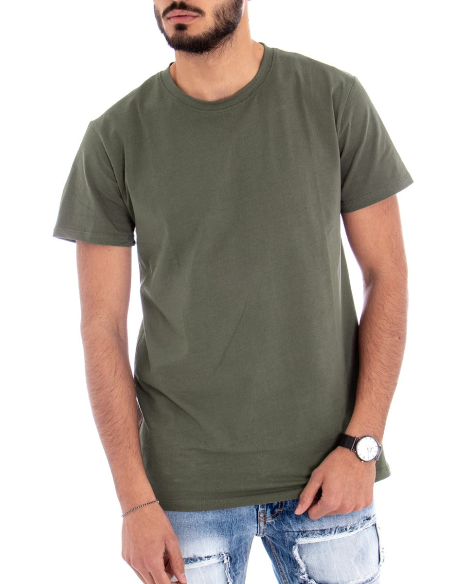 T-shirt Uomo Manica Corta Tinta Unita Verde Militare Girocollo Basic Casual GIOSAL