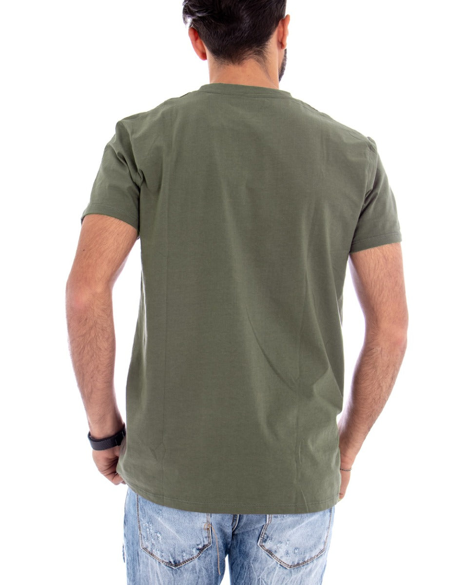 T-shirt Uomo Manica Corta Tinta Unita Verde Militare Girocollo Basic Casual GIOSAL-TS2575A