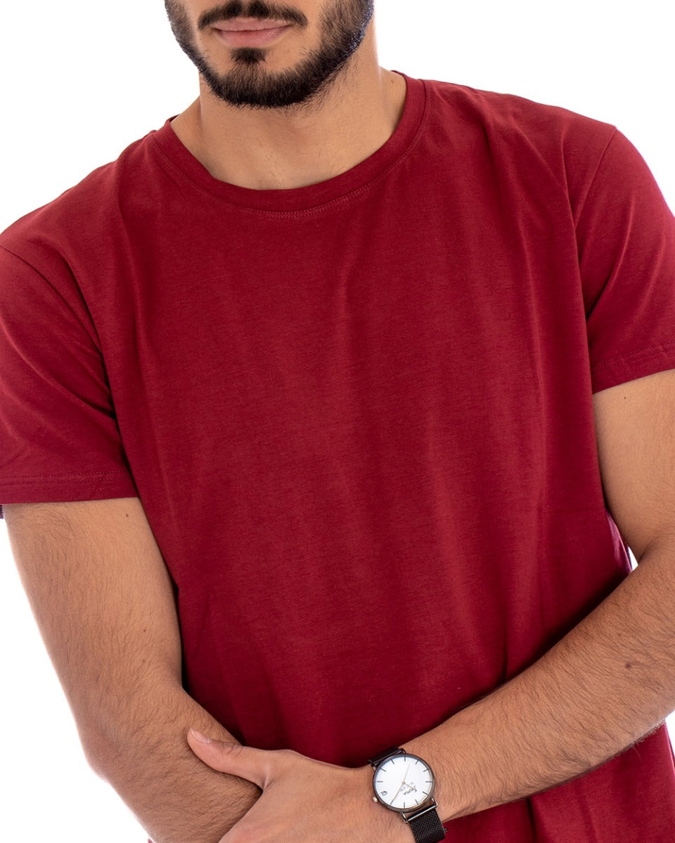 T-shirt Uomo Manica Corta Tinta Unita Bordeaux Girocollo Basic Casual GIOSAL-TS2576A