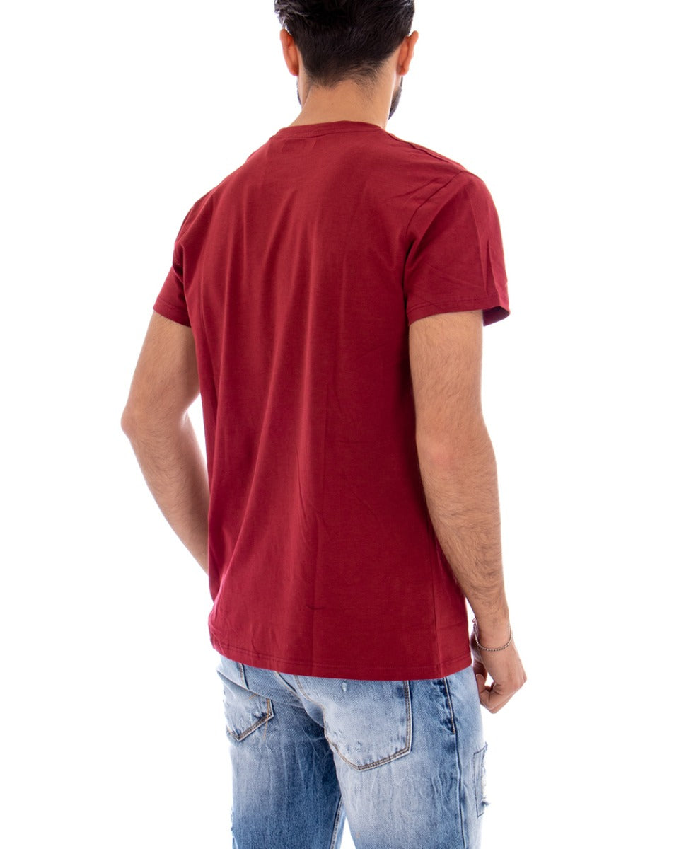 T-shirt Uomo Manica Corta Tinta Unita Bordeaux Girocollo Basic Casual GIOSAL