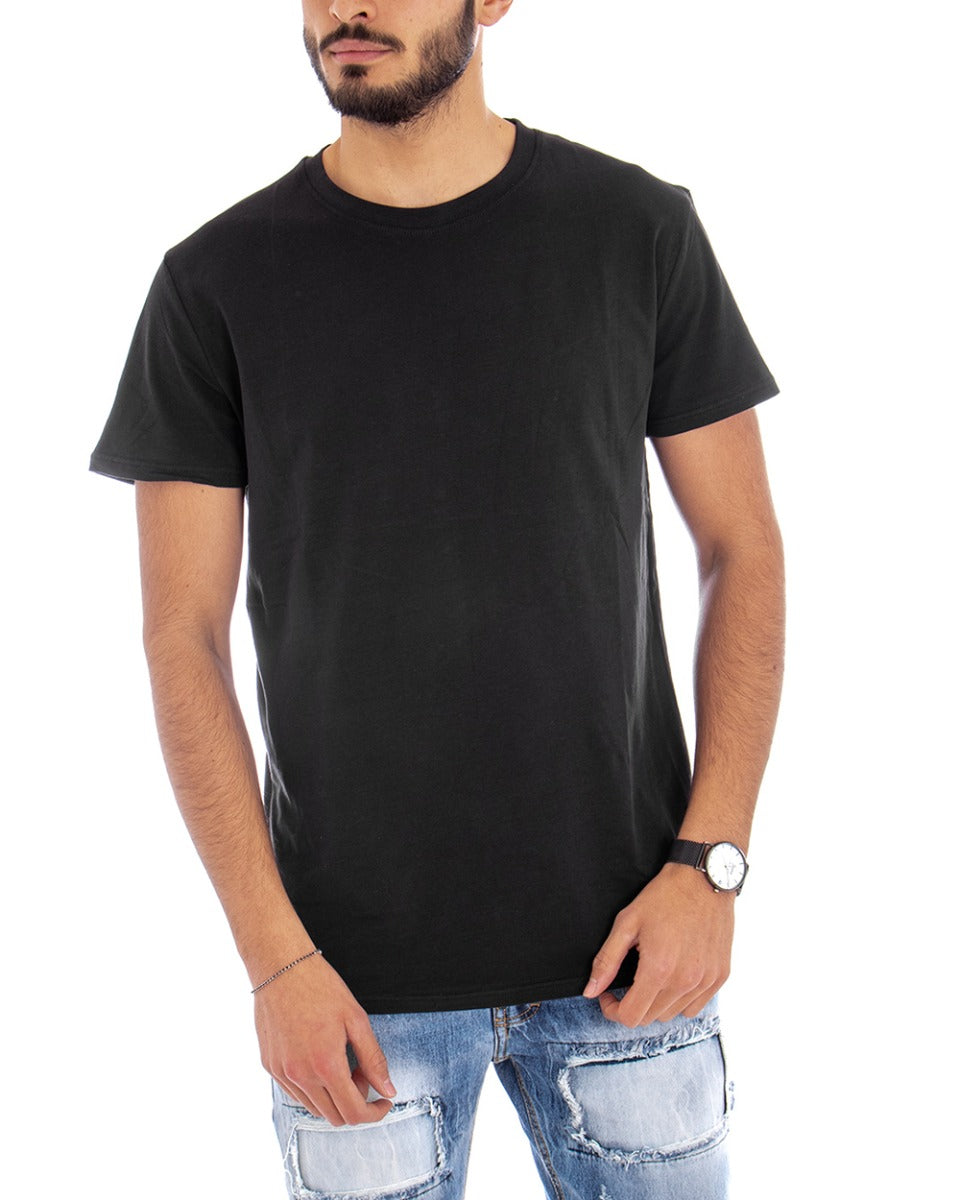 GIOSAL-TS2577A Herren Kurzarm-T-Shirt, einfarbig schwarz, Rundhalsausschnitt, Basic-Freizeit-T-Shirt