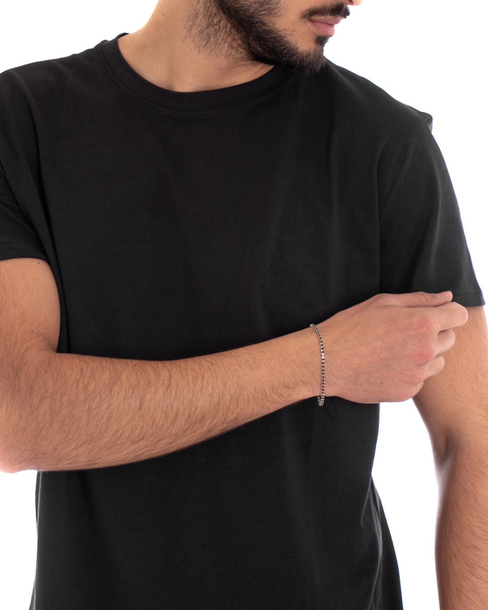 GIOSAL-TS2577A Herren Kurzarm-T-Shirt, einfarbig schwarz, Rundhalsausschnitt, Basic-Freizeit-T-Shirt