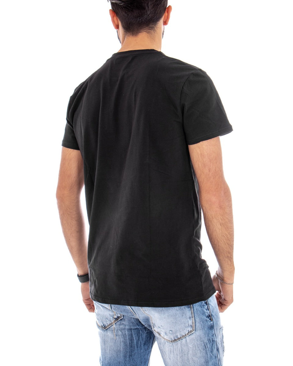 GIOSAL-TS2577A Herren Kurzarm-T-Shirt, einfarbig schwarz, Rundhalsausschnitt, Basic-Freizeit-T-Shirt