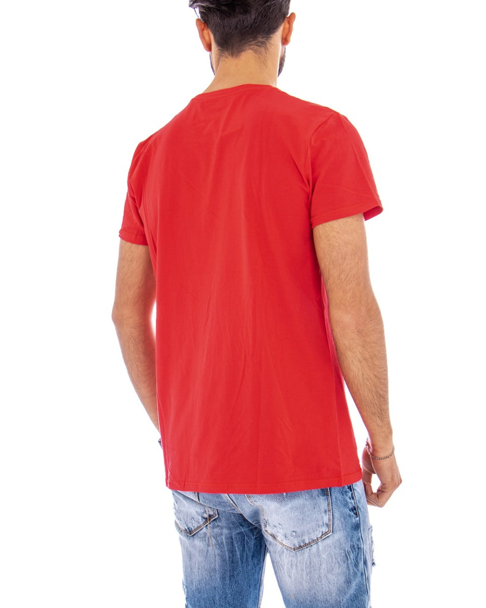 T-shirt Uomo Manica Corta Tinta Unita Rosso Girocollo Basic Casual GIOSAL-TS2580A