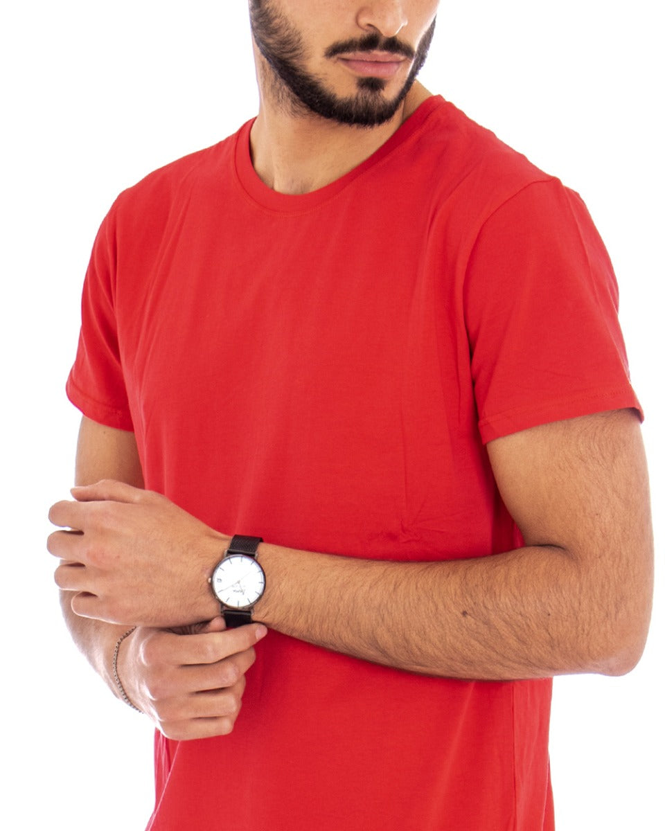 T-shirt Uomo Manica Corta Tinta Unita Rosso Girocollo Basic Casual GIOSAL-TS2580A