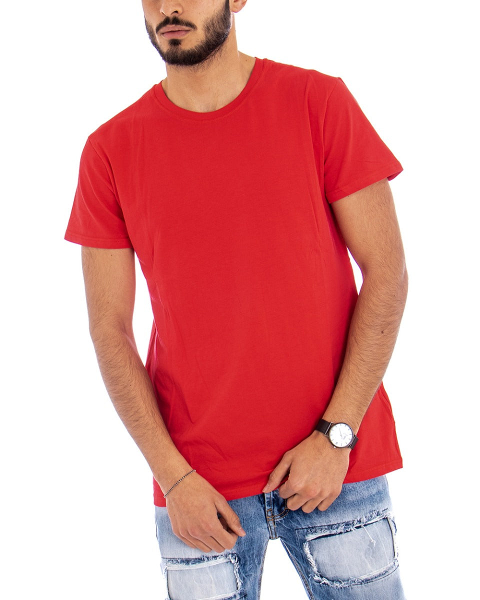 T-shirt Uomo Manica Corta Tinta Unita Rosso Girocollo Basic Casual GIOSAL