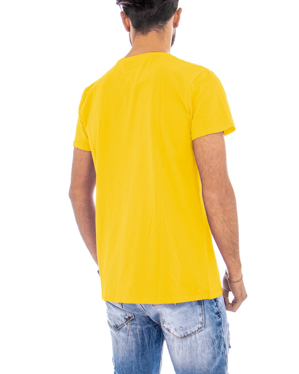 T-shirt Uomo Manica Corta Tinta Unita Gialla Girocollo Basic Casual GIOSAL-TS2583A